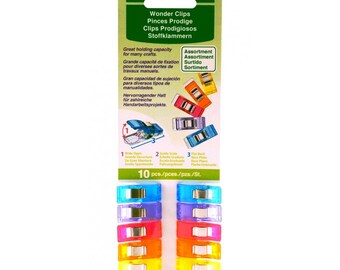 Clover Brand Wonder Clips for use in many kinds of  fabric work. Pkg of 10, multi
