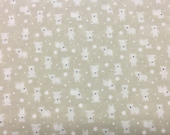 100 percent cotton fabric polar bears on a light beige background. Quantity 1= fat quarter. Greater than 1 is a continuous cut.