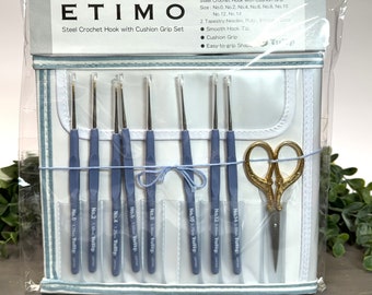 Tulip Etimo Steel Crochet Hook Set , Sizes .50-1.75mm, choose scissor style