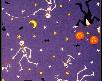 100 percent cotton fabric Eerie Alley Halloween Purple Background. Quantity 1= fat quarter. Greater than 1 is a continuous cut.