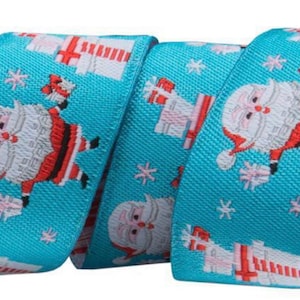 Un seul morceau de ruban jacquard tissé de 7/8 po., père Noël et cadeaux
