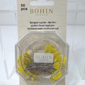 Bohin Flower Head Pins, 2 inch, yellow, 50 pins