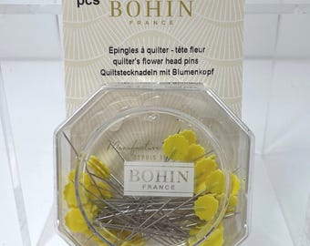 Bohin Flower Head Pins, 2 inch, yellow, 50 pins