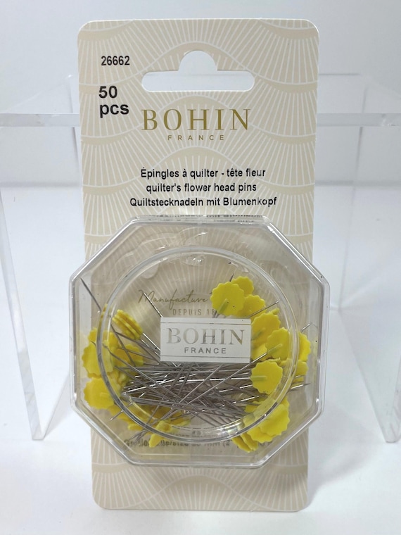 Bohin Flower Head Pins, 2 inch, yellow, 50 pins