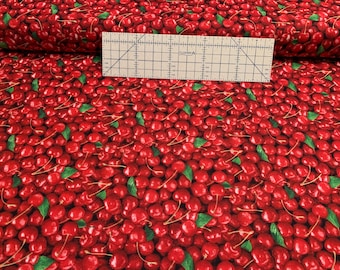 Gorgeous 100 percent cotton fabric with cherries all over. Quantity 1= fat quarter. Greater than 1 is a continuous cut.