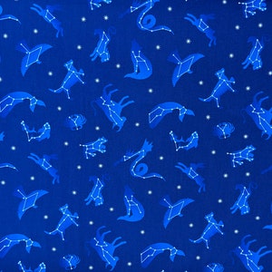 100 percent cotton fabric, constellations, glows in the dark. Quantity 1= fat quarter. Greater than 1 is a continuous cut.