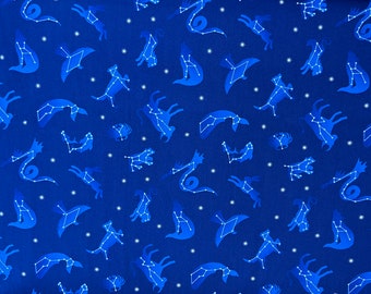 100 percent cotton fabric, constellations, glows in the dark. Quantity 1= fat quarter. Greater than 1 is a continuous cut.