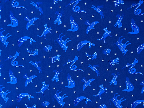 100 percent cotton fabric, constellations, glows in the dark. Quantity 1= fat quarter. Greater than 1 is a continuous cut.