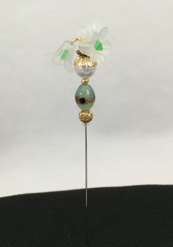Decorative beaded hatpin ~ wonderful in hat, lapel, pincushion. 5-inch pin, OOAK