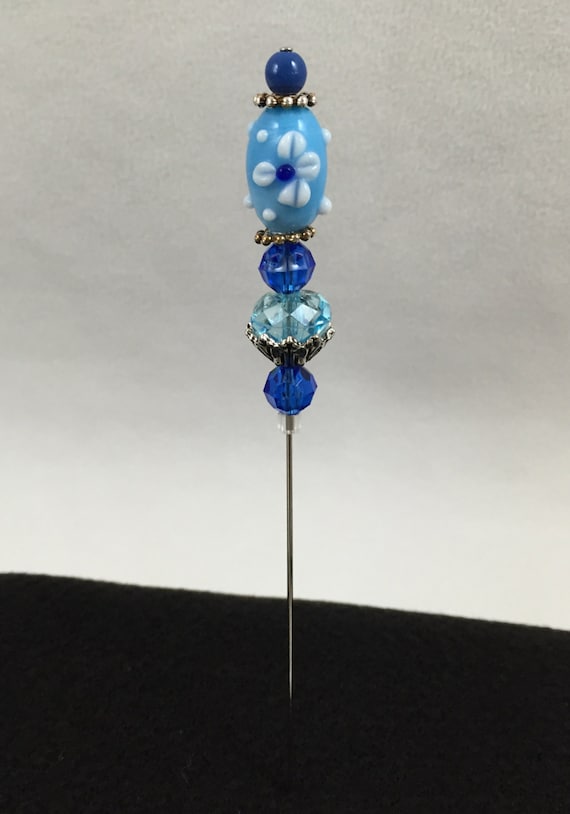 Decorative beaded hatpin ~ wonderful in hat, lapel, pincushion. 5-inch pin, OOAK