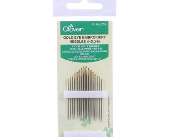 Clover Gold Eye Embroidery Needles, assorted sizes.