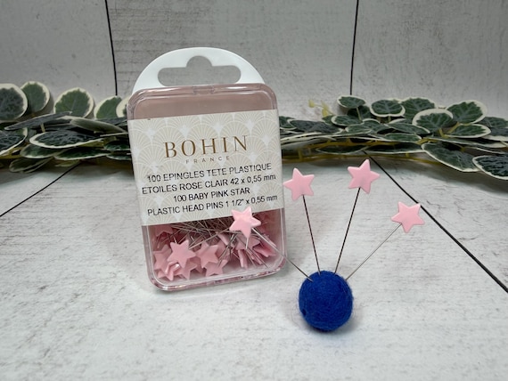 Bohin Plastic Head Pink Star pins, 1.5 inches