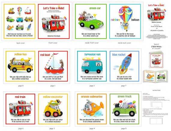 Soft Cloth Book Fabric Panel, Lets Take A Ride, price is per panel.