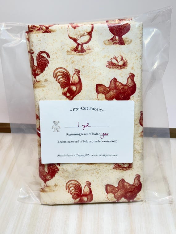 A single 1-yard piece of this fabric. 100 percent cotton vintage looking chickens and Roosters. Rust on cream.