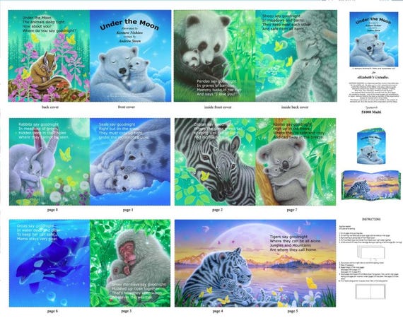 Soft Cloth Book Fabric Panel, Under The Moon, price is per panel.