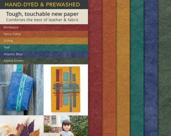 KraftTex Paper Fabric, sampler of six distinctive, rich colors, 8.5” x 11" size.