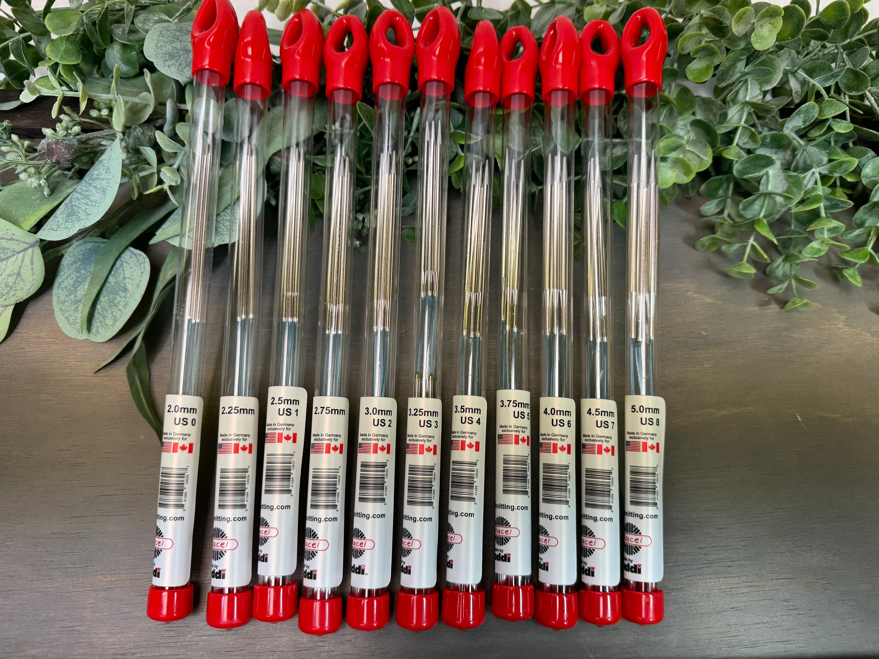 Addi FlexFlips flexible needles, set of 3. Sizes 2.0 - 5.0 mm (8" length) and 5.5 - 8.0 mm (10" length) See description for info on sizing!