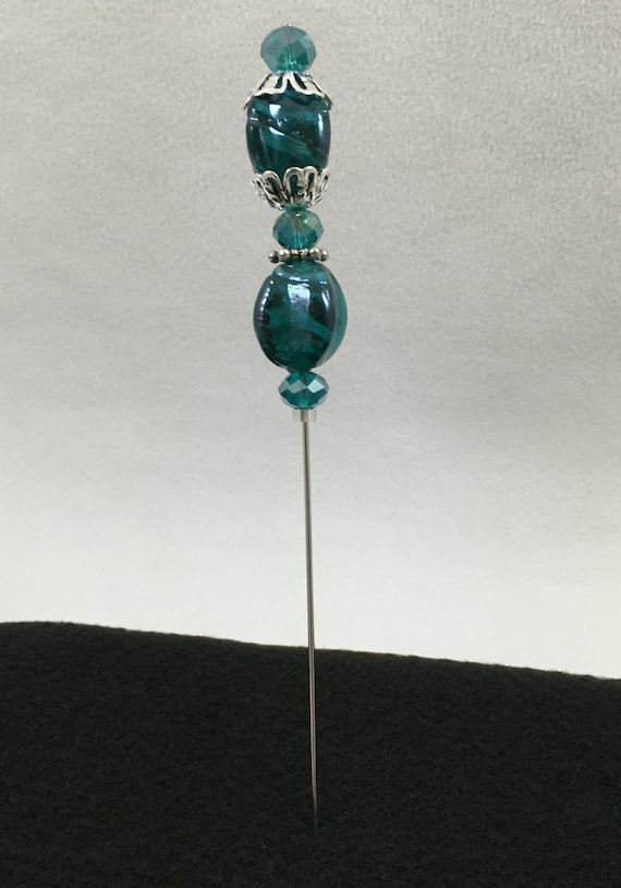 Decorative beaded hatpin ~ wonderful in hat, lapel, pincushion. 5-inch pin, OOAK