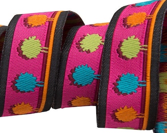 7/8-Zoll-Webband Jacquard, Pom-Poms auf hell rosa