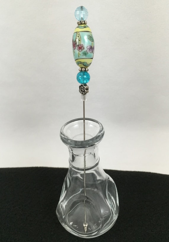 Decorative beaded hatpin ~ wonderful in hat, lapel, pincushion. 5-inch pin, OOAK