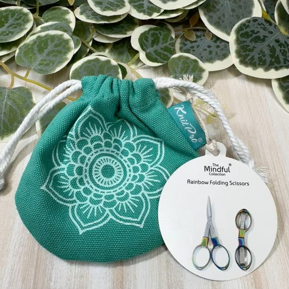 Knit Pro Rainbow Folding Scissors with fabric pouch from The Mindful Collection