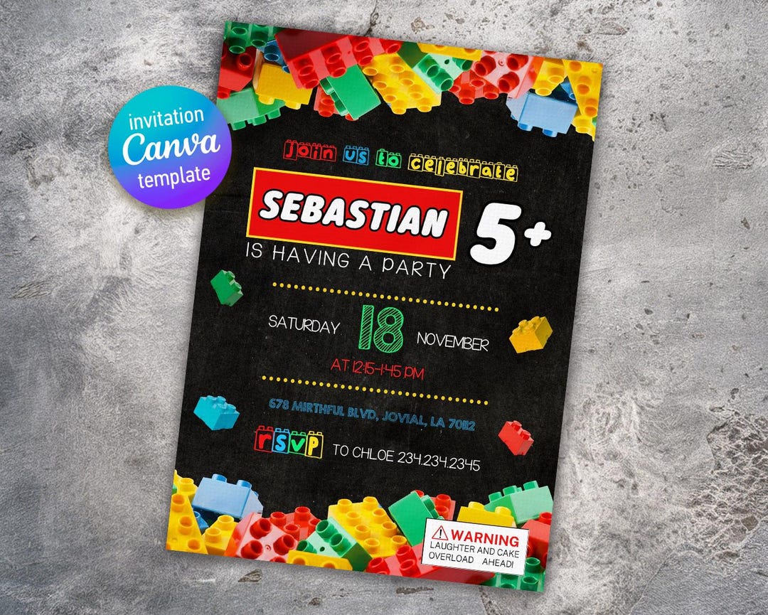 Building Blocks Invitation, Building Blocks Invite, Printable Editable ...
