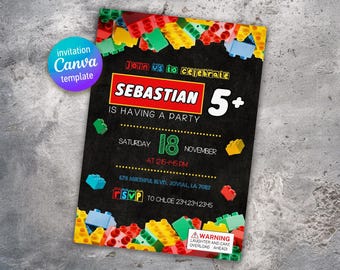 Building blocks invitation, Building blocks invite, printable editable invitation template, constructor invite template