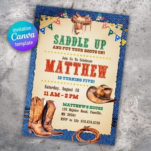 printable Cowboy Birthday invitation, Editable Rodeo Invitation Template, Wild West Bday Invite, Cowboy party, boy birthday, first second