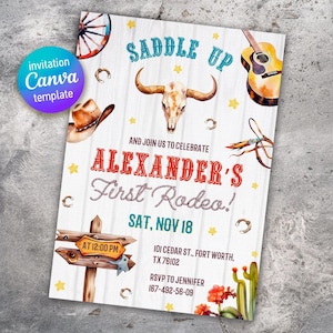 printable Cowboy Birthday invitation, Editable Rodeo Invitation Template, Wild West Bday Invite, Cowboy party, boy birthday, first second