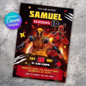 Editable Deadpool and Wolverine Birthday Invitation, Wolverine Deadpool Superheroes Party, printable Invitation