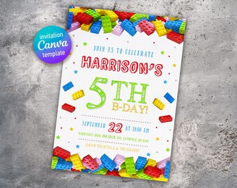 Building blocks invitation, Building blocks invite, printable editable invitation template, constructor invite template