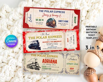 Billete editable del tren de Santa, billete sorpresa para el viaje en el tren Polar Express, escapada de fin de semana por carretera, billete de viaje, billete falso para un viaje navideño por carretera
