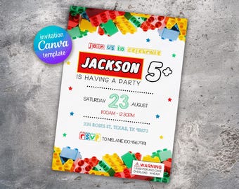 Building blocks invitation, Building blocks invite, printable editable invitation template, constructor invite template