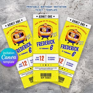 Druckbare Geburtstagseinladung, bearbeitbare Filmparty-Eintrittskartenvorlage, sofortiger Download, Jungen-Mädchen-Geburtstagseinladung, Bananeneinladung