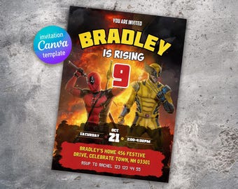 Deadpool and Wolverine Birthday Party, Printable Invitation, Party Invitation, Canva Editable,DIY
