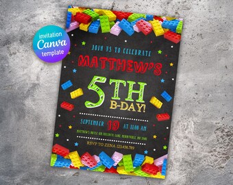 Building blocks invitation, Building blocks invite, printable editable invitation template, constructor invite template