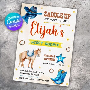 printable Cowboy Birthday invitation, Editable Rodeo Invitation Template, Wild West Bday Invite, Cowboy party, boy birthday, first second