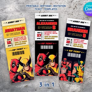 Editable Deadpool and Wolverine Birthday Invitation, Wolverine Deadpool Superheroes Party, Movie party ticket printable Invitation