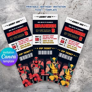 Editable Deadpool and Wolverine Birthday Invitation, Wolverine Deadpool Superheroes Party, Movie party ticket printable Invitation
