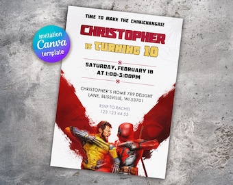 Editable Deadpool and Wolverine Birthday Invitation, Wolverine Deadpool Superheroes Party, printable Invitation