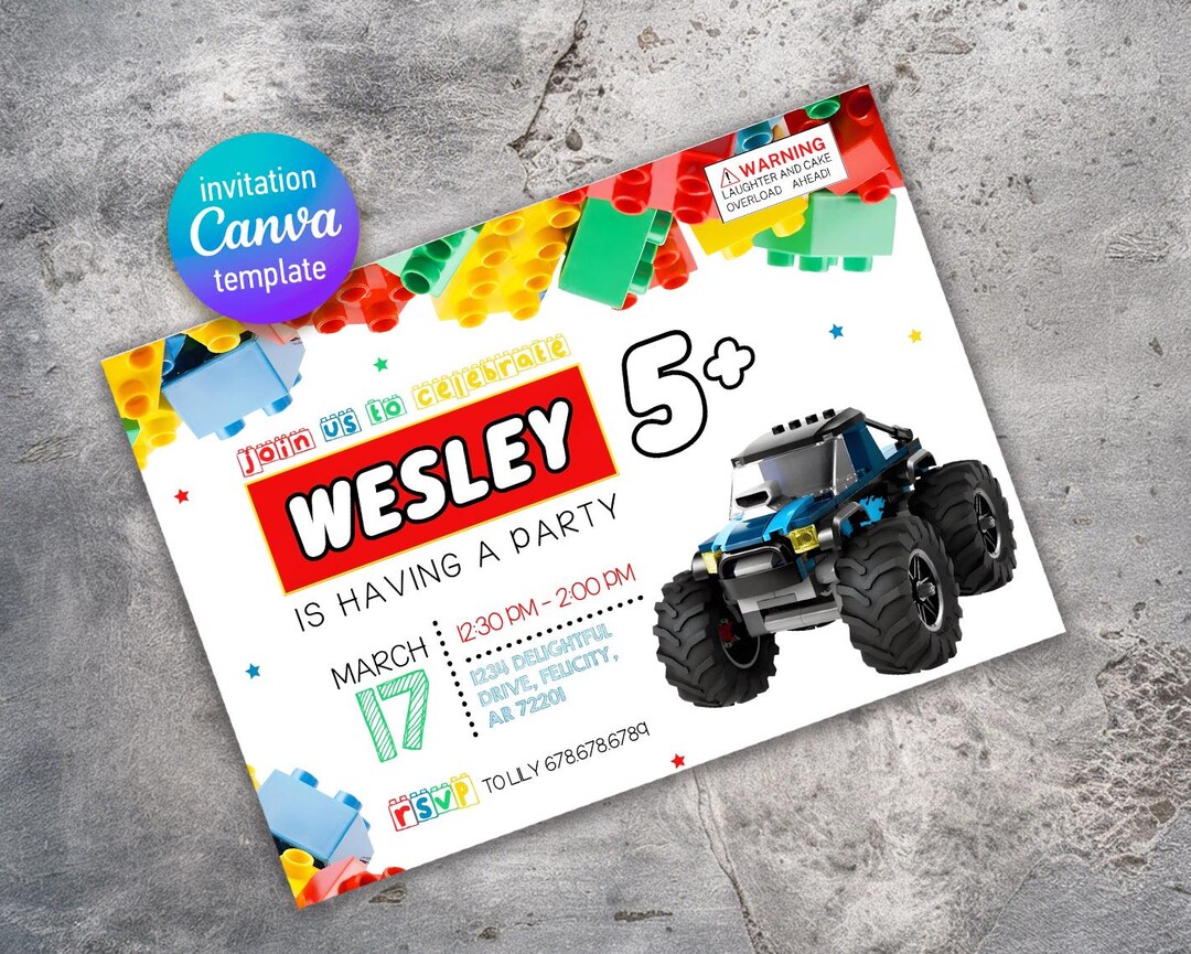 Building Blocks Invitation, Jam Invite, Monster Truck Printable ...