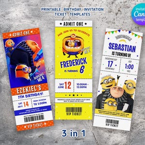 Druckbare Geburtstagseinladung, bearbeitbare Filmparty-Eintrittskartenvorlage, sofortiger Download, Jungen-Mädchen-Geburtstagseinladung, Bananeneinladung