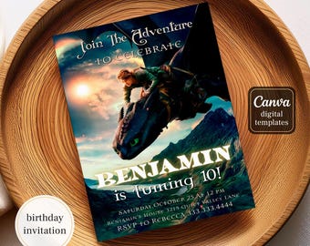 How To Train Your Dragon Movie Ticket invitation, Toothless editable invitation, printable birthday Dragon invitation, boy girl birthday