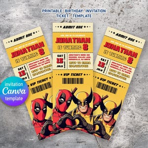 Editable Deadpool and Wolverine Birthday Invitation, Wolverine Deadpool Superheroes Party, Movie party ticket printable Invitation