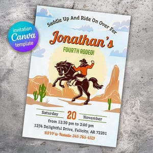 printable Cowboy Birthday invitation, Editable Rodeo Invitation Template, Wild West Bday Invite, Cowboy party, boy birthday, first second