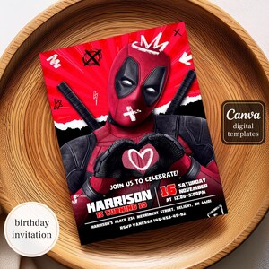 Editable Deadpool and Wolverine Birthday Invitation, Dead pool Superheroes Party, printable Invitation