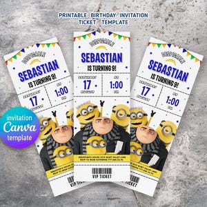 Druckbare Geburtstagseinladung, bearbeitbare Filmparty-Eintrittskartenvorlage, sofortiger Download, Jungen-Mädchen-Geburtstagseinladung, Bananeneinladung