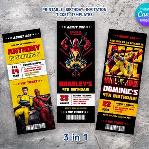 Editable Deadpool and Wolverine Birthday Invitation, Wolverine Deadpool Superheroes Party, Movie party ticket printable Invitation