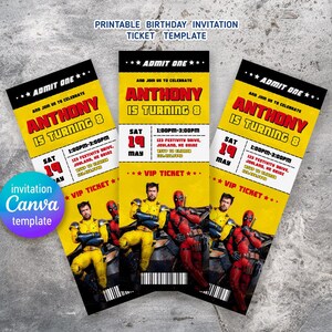 Editable Deadpool and Wolverine Birthday Invitation, Wolverine Deadpool Superheroes Party, Movie party ticket printable Invitation