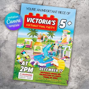 Building blocks invitation, Building blocks water slide invite, printable editable invitation template, constructor invite template